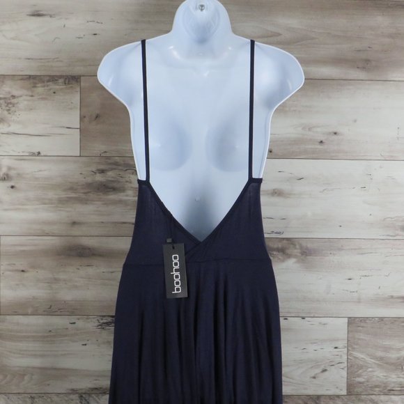 Boohoo* Women's Double Strap Open Low V-Back Navy Blue Midi Dress~ Size 10 - Picture 6 of 11